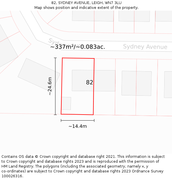 82, SYDNEY AVENUE, LEIGH, WN7 3LU: Plot and title map