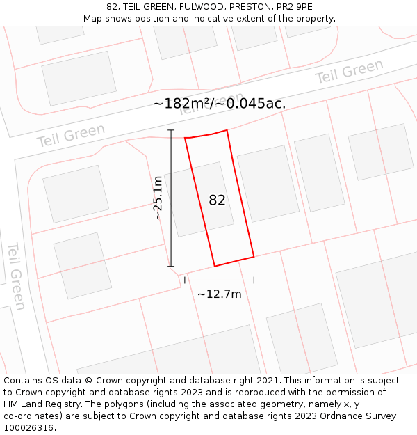 82, TEIL GREEN, FULWOOD, PRESTON, PR2 9PE: Plot and title map