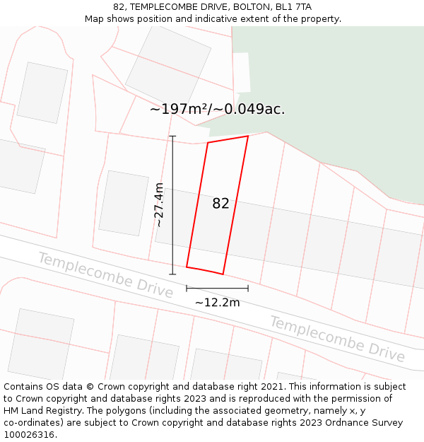 82, TEMPLECOMBE DRIVE, BOLTON, BL1 7TA: Plot and title map