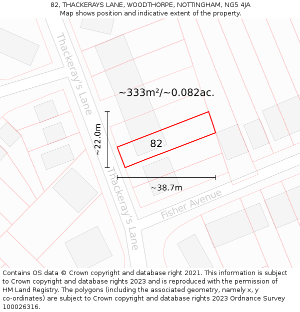 82, THACKERAYS LANE, WOODTHORPE, NOTTINGHAM, NG5 4JA: Plot and title map