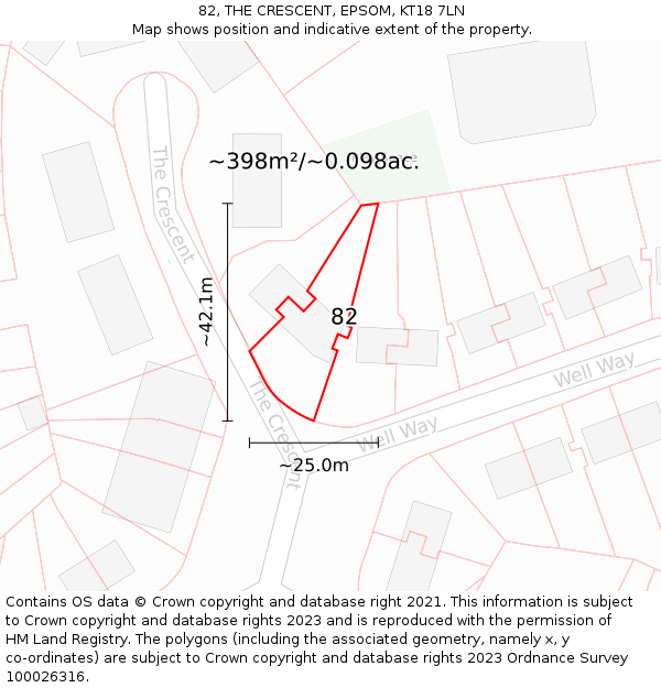 82, THE CRESCENT, EPSOM, KT18 7LN: Plot and title map