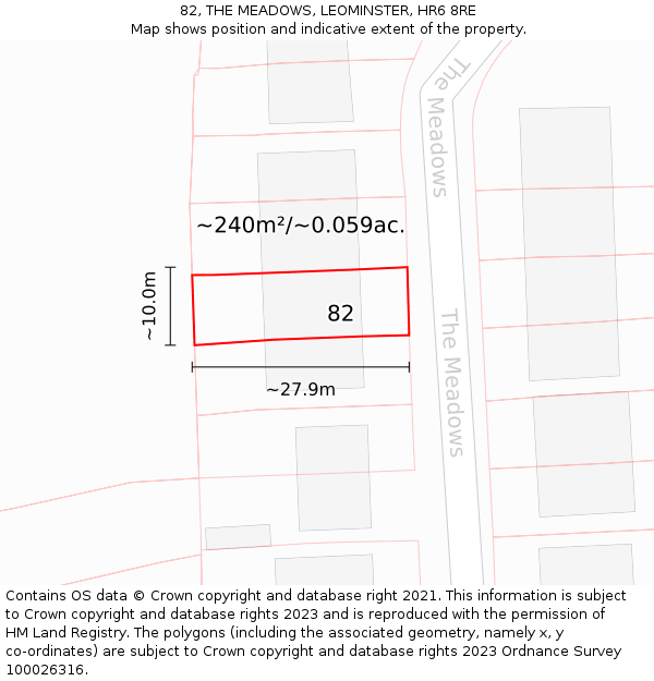 82, THE MEADOWS, LEOMINSTER, HR6 8RE: Plot and title map