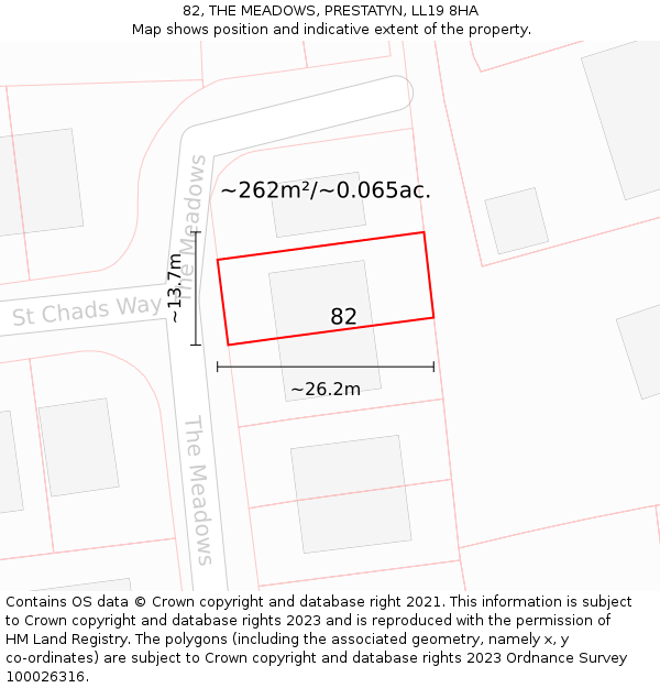 82, THE MEADOWS, PRESTATYN, LL19 8HA: Plot and title map