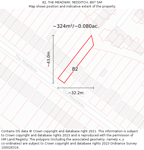 82, THE MEADWAY, REDDITCH, B97 5AF: Plot and title map