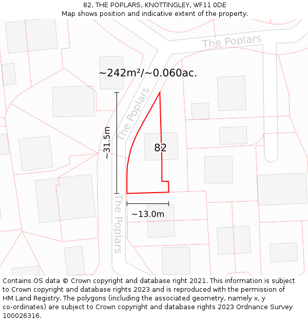 82, THE POPLARS, KNOTTINGLEY, WF11 0DE: Plot and title map