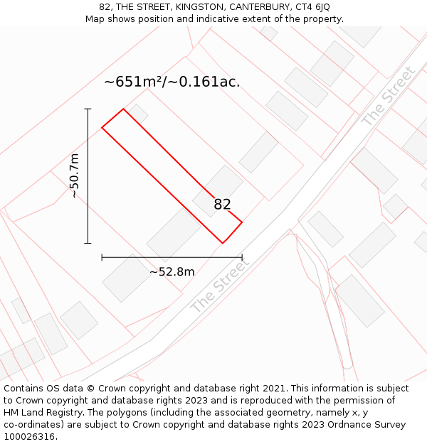 82, THE STREET, KINGSTON, CANTERBURY, CT4 6JQ: Plot and title map