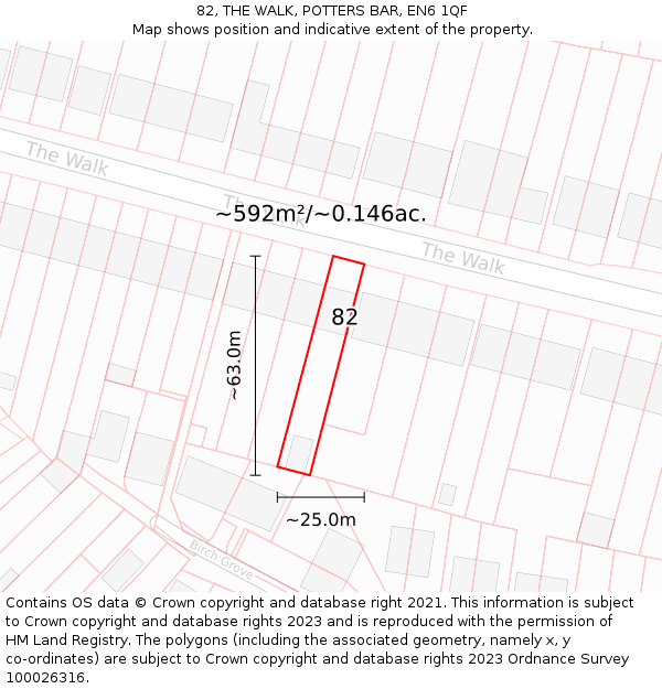 82, THE WALK, POTTERS BAR, EN6 1QF: Plot and title map