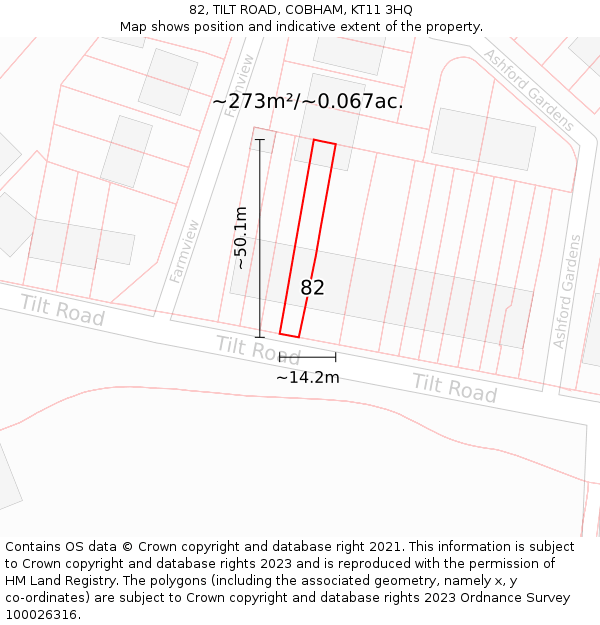 82, TILT ROAD, COBHAM, KT11 3HQ: Plot and title map