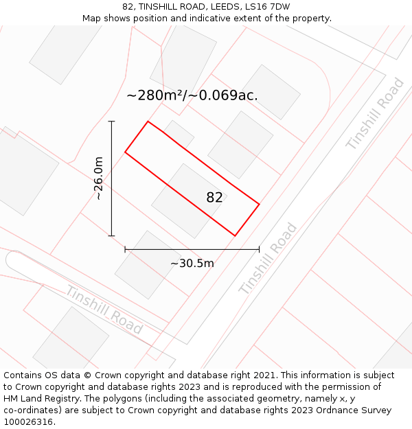 82, TINSHILL ROAD, LEEDS, LS16 7DW: Plot and title map