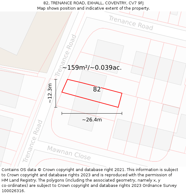 82, TRENANCE ROAD, EXHALL, COVENTRY, CV7 9FJ: Plot and title map