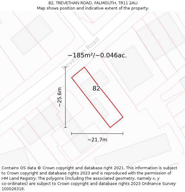 82, TREVETHAN ROAD, FALMOUTH, TR11 2AU: Plot and title map