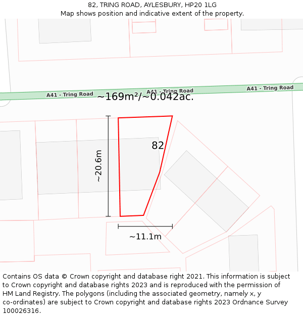 82, TRING ROAD, AYLESBURY, HP20 1LG: Plot and title map