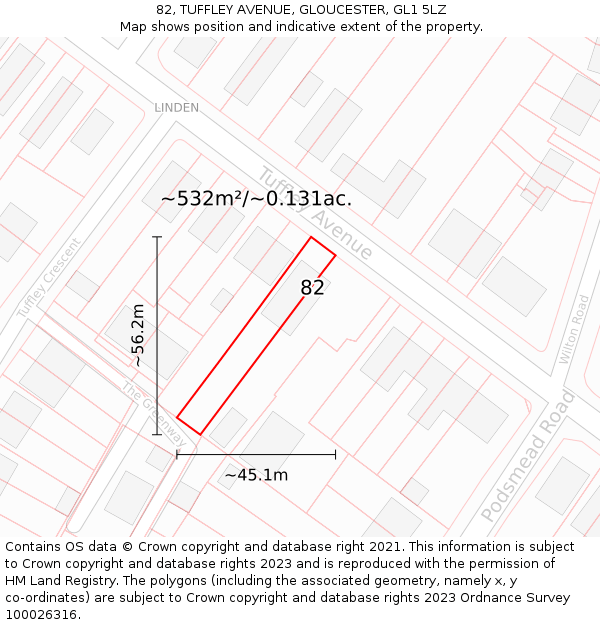 82, TUFFLEY AVENUE, GLOUCESTER, GL1 5LZ: Plot and title map