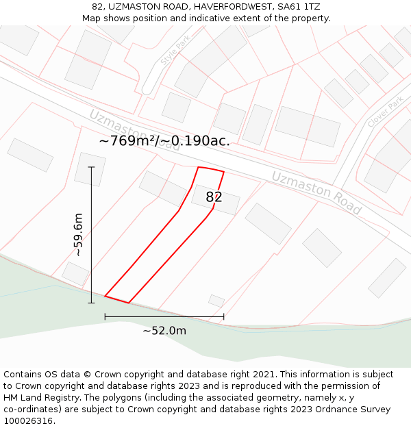 82, UZMASTON ROAD, HAVERFORDWEST, SA61 1TZ: Plot and title map