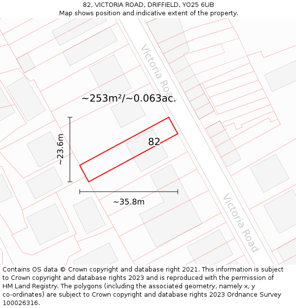 82, VICTORIA ROAD, DRIFFIELD, YO25 6UB: Plot and title map