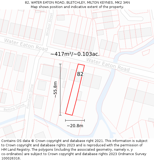 82, WATER EATON ROAD, BLETCHLEY, MILTON KEYNES, MK2 3AN: Plot and title map