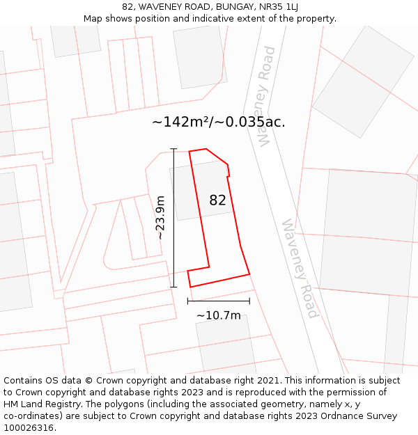 82, WAVENEY ROAD, BUNGAY, NR35 1LJ: Plot and title map