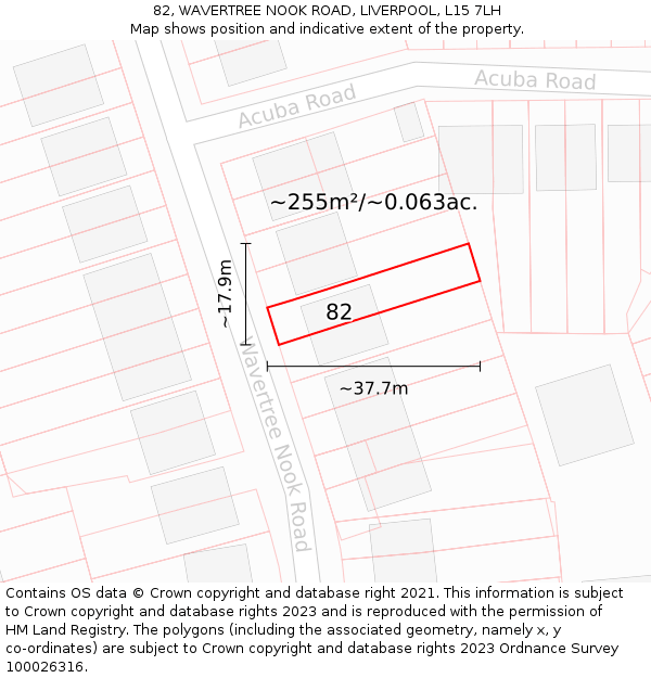 82, WAVERTREE NOOK ROAD, LIVERPOOL, L15 7LH: Plot and title map