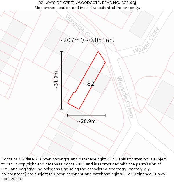 82, WAYSIDE GREEN, WOODCOTE, READING, RG8 0QJ: Plot and title map