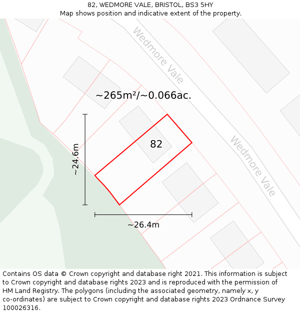 82, WEDMORE VALE, BRISTOL, BS3 5HY: Plot and title map