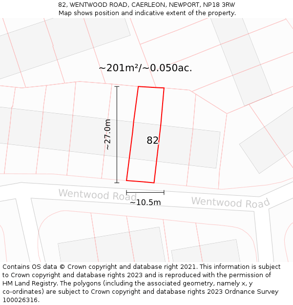 82, WENTWOOD ROAD, CAERLEON, NEWPORT, NP18 3RW: Plot and title map