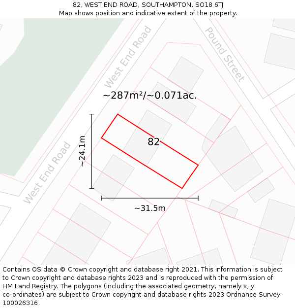 82, WEST END ROAD, SOUTHAMPTON, SO18 6TJ: Plot and title map