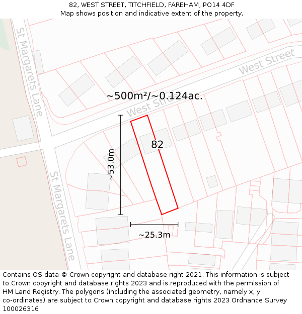 82, WEST STREET, TITCHFIELD, FAREHAM, PO14 4DF: Plot and title map