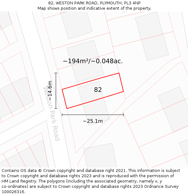 82, WESTON PARK ROAD, PLYMOUTH, PL3 4NP: Plot and title map