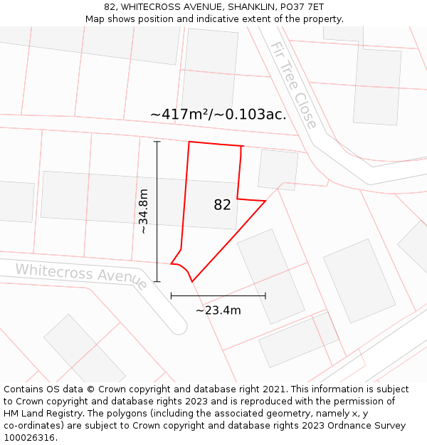 82, WHITECROSS AVENUE, SHANKLIN, PO37 7ET: Plot and title map