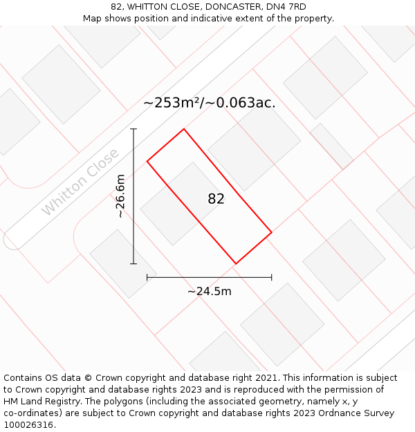 82, WHITTON CLOSE, DONCASTER, DN4 7RD: Plot and title map