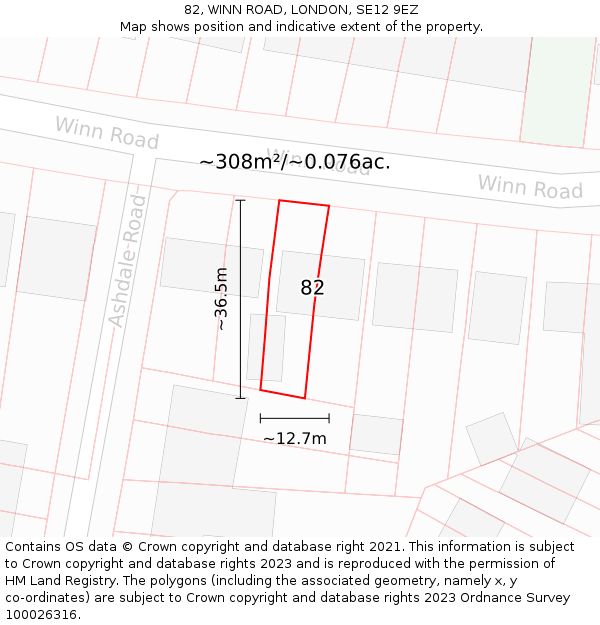 82, WINN ROAD, LONDON, SE12 9EZ: Plot and title map