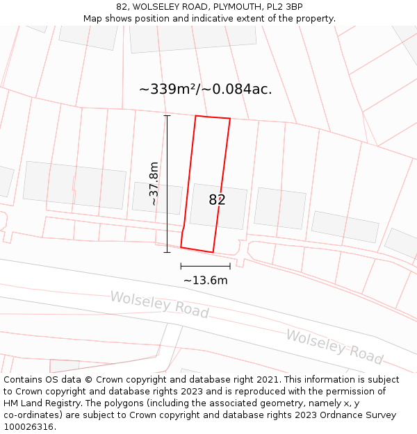 82, WOLSELEY ROAD, PLYMOUTH, PL2 3BP: Plot and title map