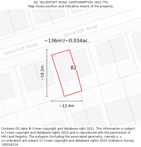 82, YELVERTOFT ROAD, NORTHAMPTON, NN2 7TG: Plot and title map