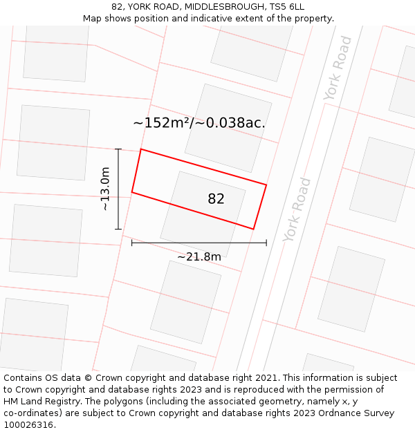 82, YORK ROAD, MIDDLESBROUGH, TS5 6LL: Plot and title map