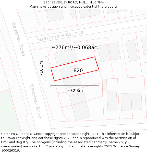 820, BEVERLEY ROAD, HULL, HU6 7HH: Plot and title map