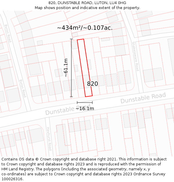 820, DUNSTABLE ROAD, LUTON, LU4 0HG: Plot and title map