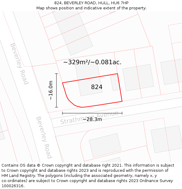 824, BEVERLEY ROAD, HULL, HU6 7HP: Plot and title map