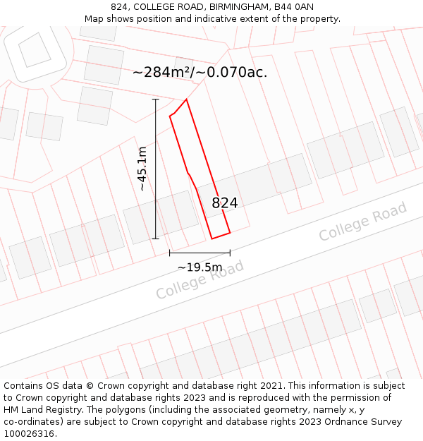 824, COLLEGE ROAD, BIRMINGHAM, B44 0AN: Plot and title map