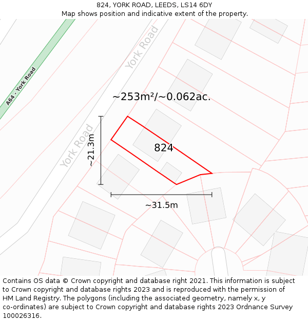 824, YORK ROAD, LEEDS, LS14 6DY: Plot and title map