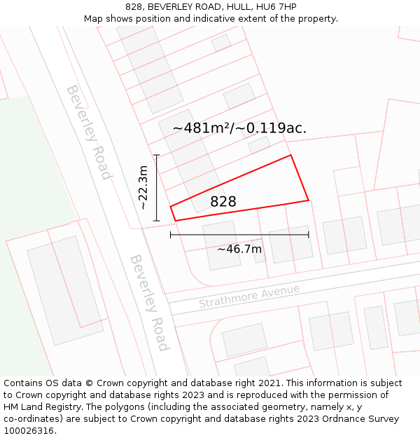 828, BEVERLEY ROAD, HULL, HU6 7HP: Plot and title map