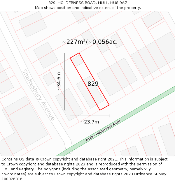 829, HOLDERNESS ROAD, HULL, HU8 9AZ: Plot and title map