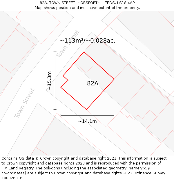 82A, TOWN STREET, HORSFORTH, LEEDS, LS18 4AP: Plot and title map