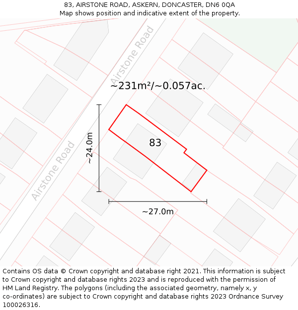 83, AIRSTONE ROAD, ASKERN, DONCASTER, DN6 0QA: Plot and title map