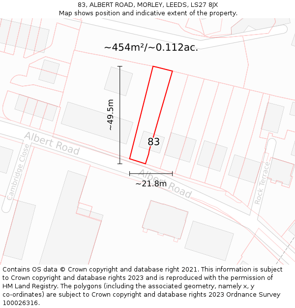 83, ALBERT ROAD, MORLEY, LEEDS, LS27 8JX: Plot and title map