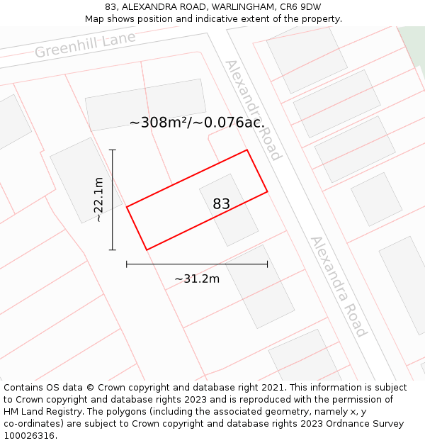 83, ALEXANDRA ROAD, WARLINGHAM, CR6 9DW: Plot and title map