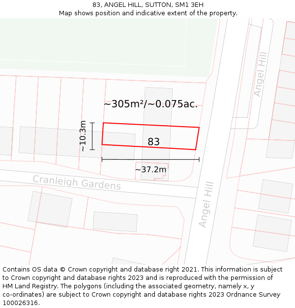 83, ANGEL HILL, SUTTON, SM1 3EH: Plot and title map