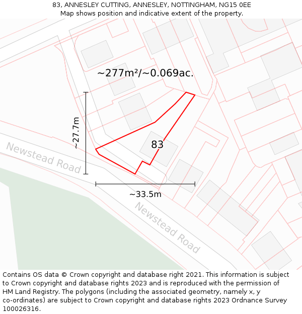 83, ANNESLEY CUTTING, ANNESLEY, NOTTINGHAM, NG15 0EE: Plot and title map