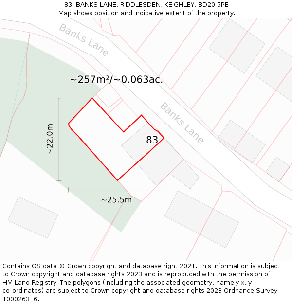 83, BANKS LANE, RIDDLESDEN, KEIGHLEY, BD20 5PE: Plot and title map