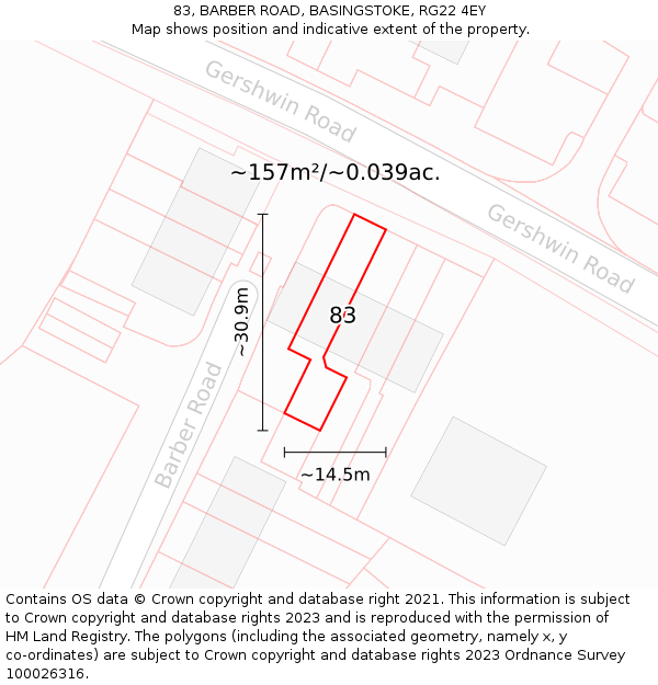 83, BARBER ROAD, BASINGSTOKE, RG22 4EY: Plot and title map