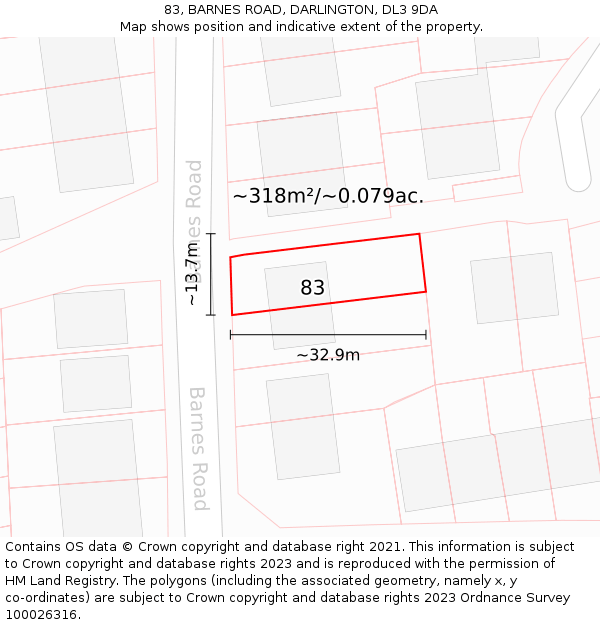 83, BARNES ROAD, DARLINGTON, DL3 9DA: Plot and title map